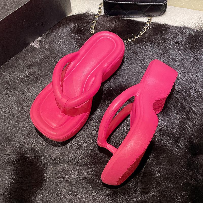 

Шлепанцы из ЭВА с толстой подошвой и толстым каблуком, женские летние пляжные тапочки 35-36 розы красного