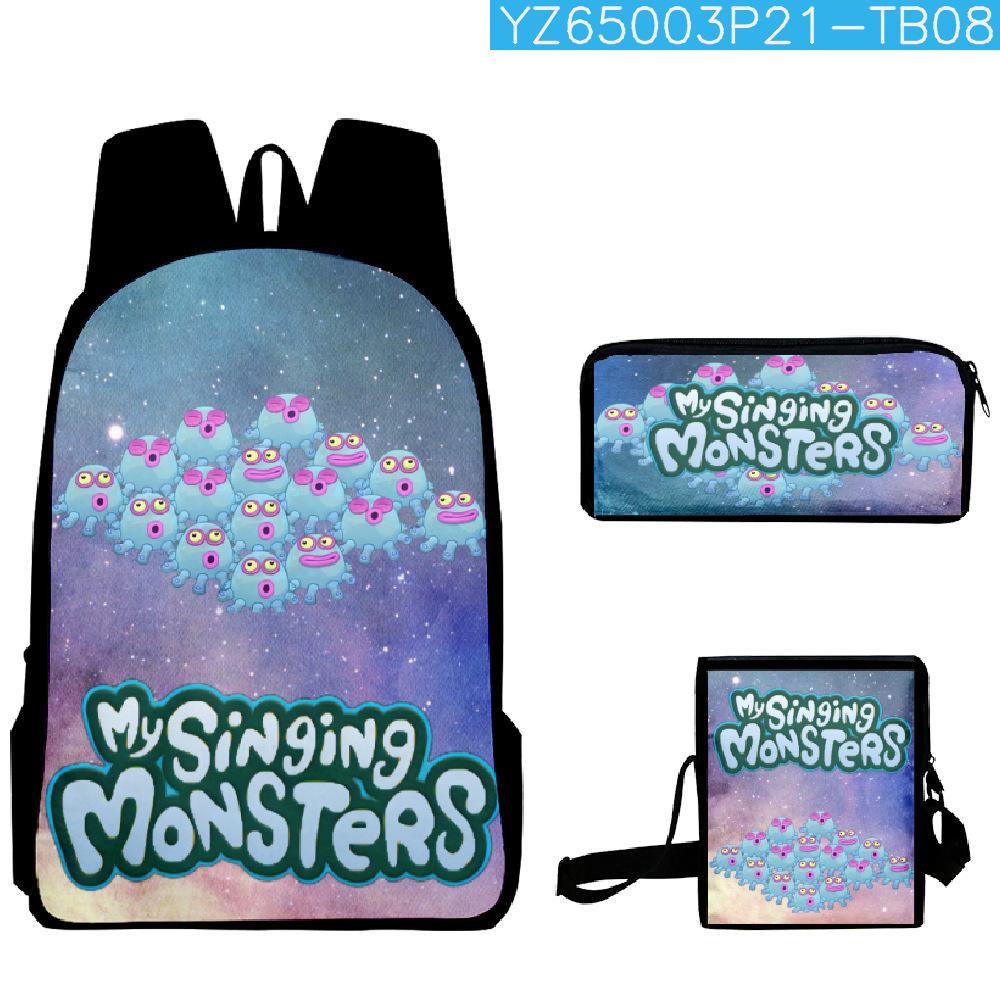 Classic Popular my singing monsters 3D Print 3pcs/Set School Bags Laptop Daypack Backpack Inclined shoulder bag Pencil Case
