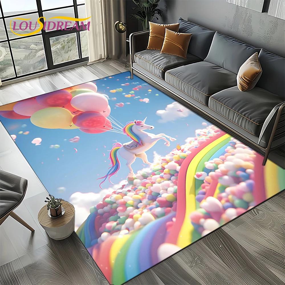 Covor Covoară Stil 27 Unicorn Desen Animat Fată Vis pentru Living Dormitor Decor Acasă Sofă, Covor Zonă Copii Covoraș de Podea Antiderapant Cadou