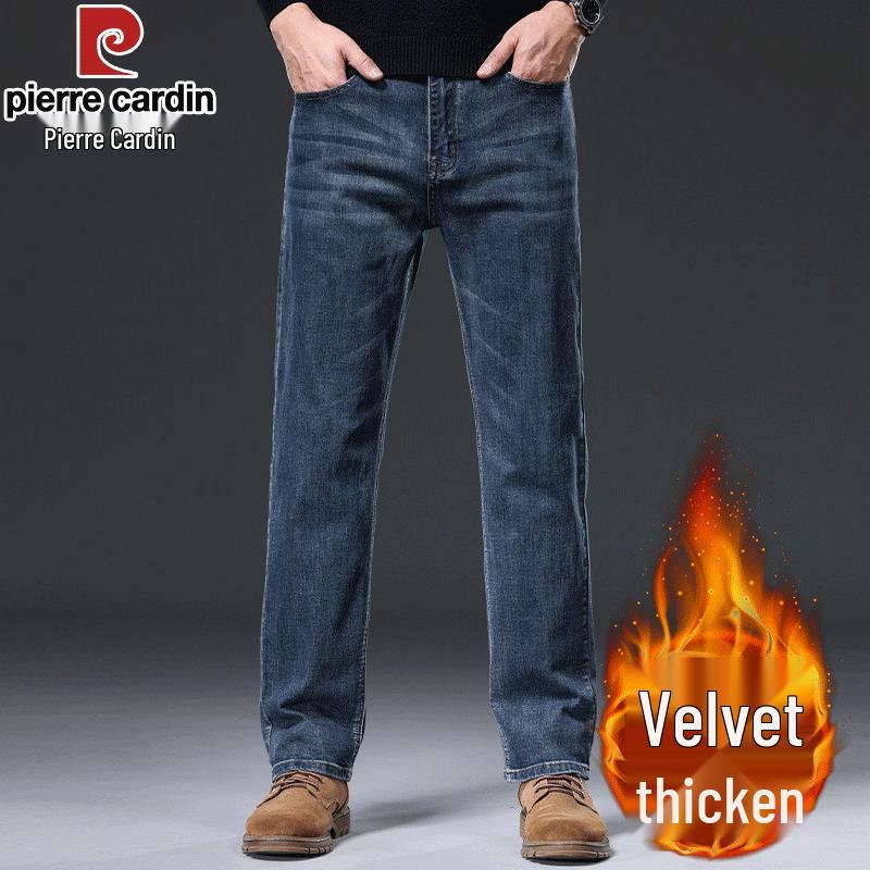 Pierre Cardin Men's Loose Straight Autumn/Winter Thick Denim Jeans