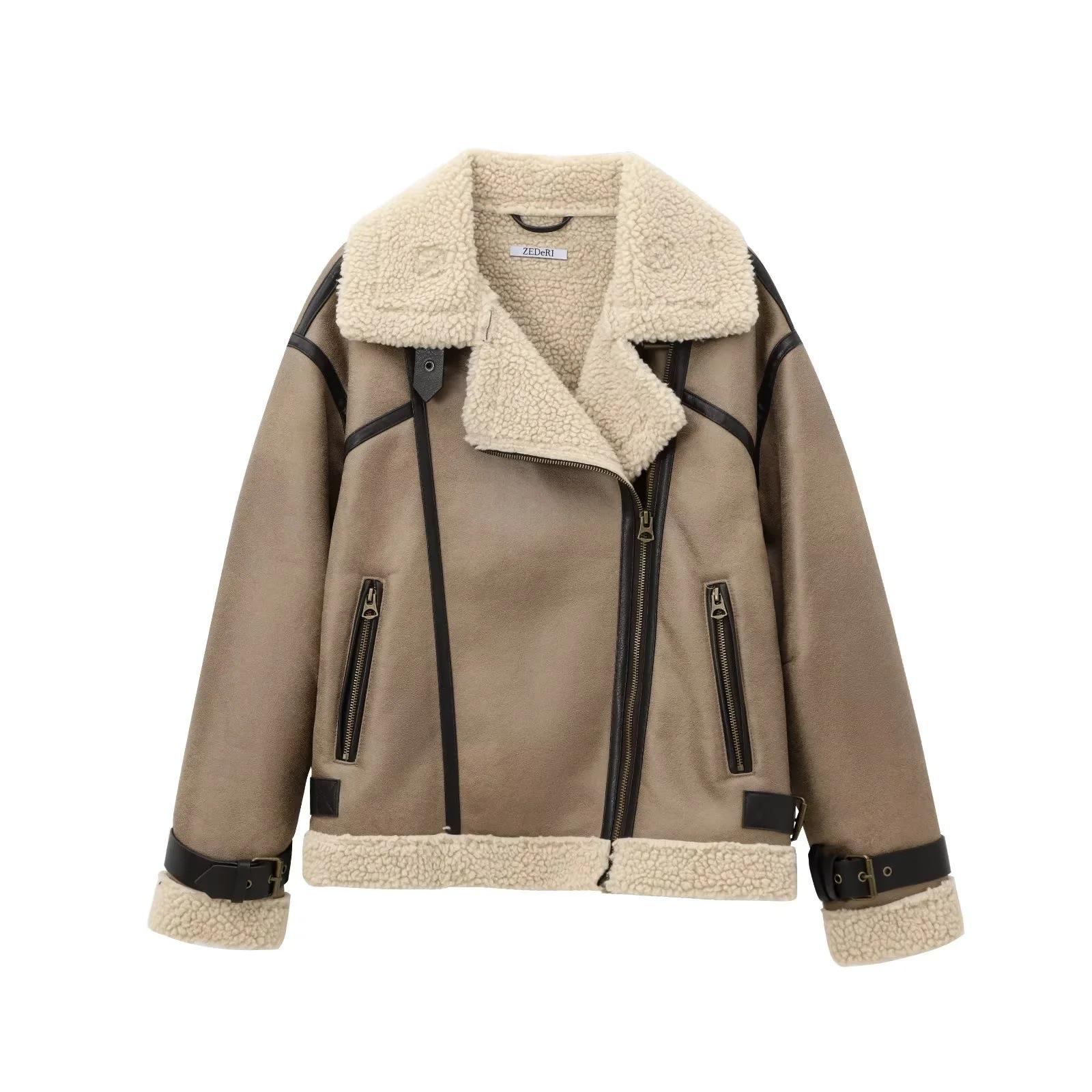 European & American Women s Lace-Trim Double-Sided Lapel Short Jacket Small верблюд