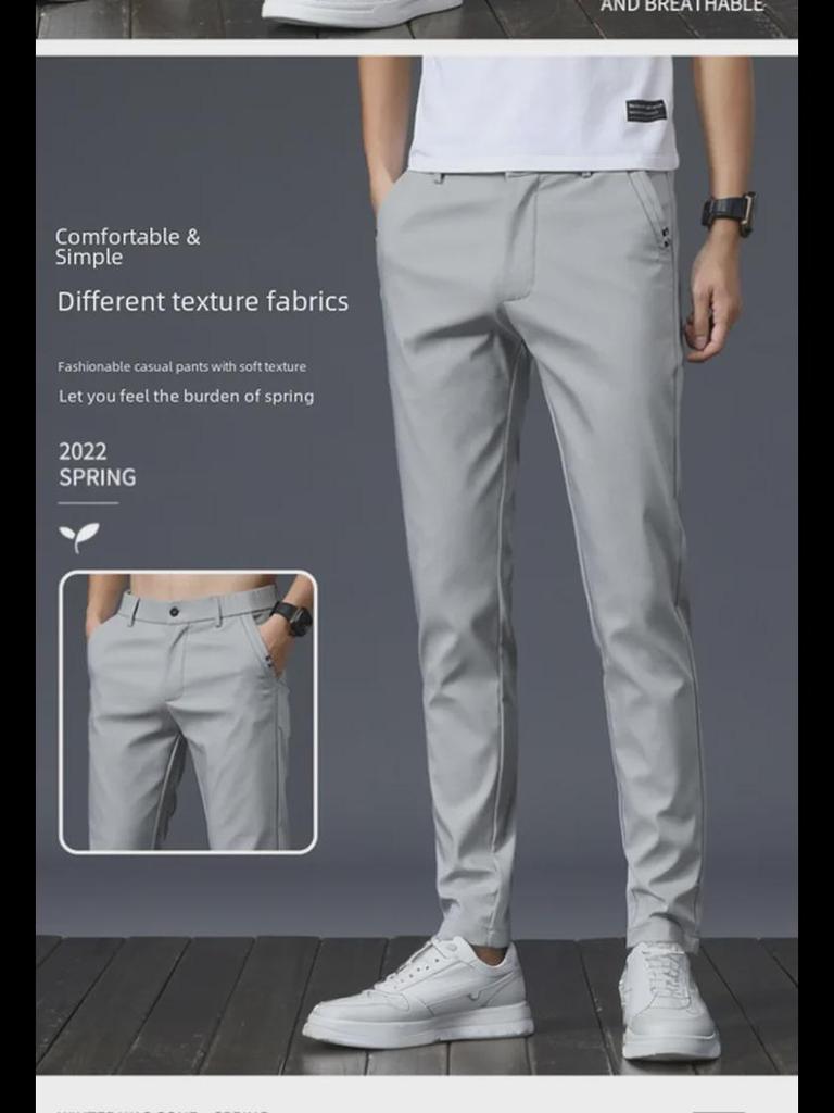 Men's Stretch Straight Ice Silk Casual Pants - Wear-Resistant, Trendy Korean Style, All-Match Long Pants