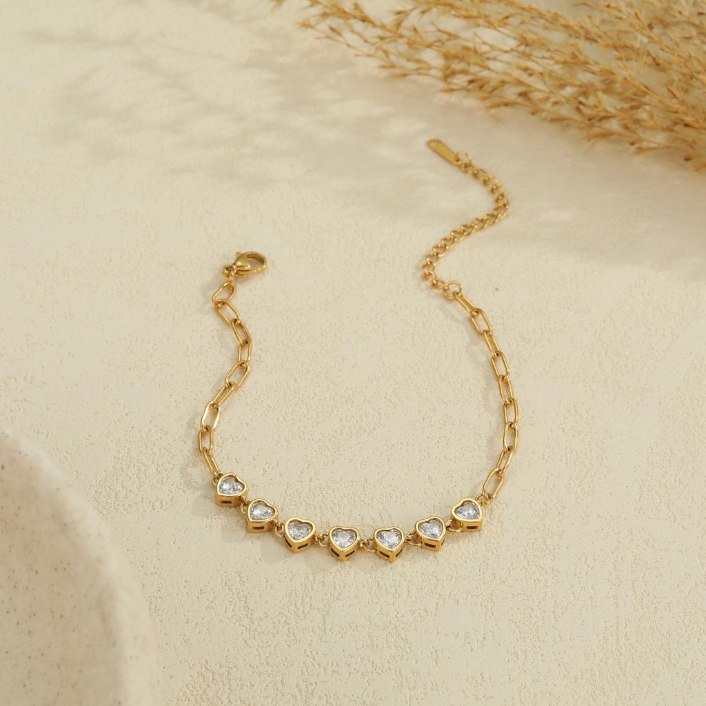 Stylish Dainty Zircon Party Jewelry Set for Women 18K Gold PVD Stainless Steel Heart Diamond Geometric Charm Bracelet Necklace