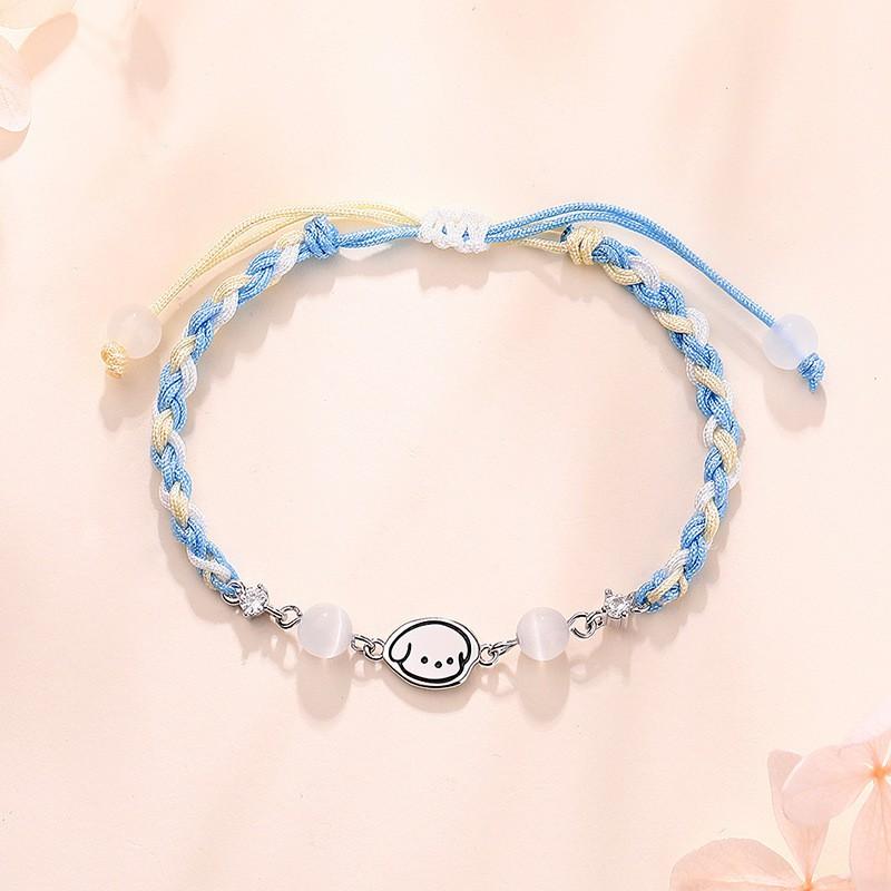 Handwoven Couple Bracelet With Cat Dog Charms Minimalist Chinese Style Friendship Wristband Women Men Trendy Student Accessory