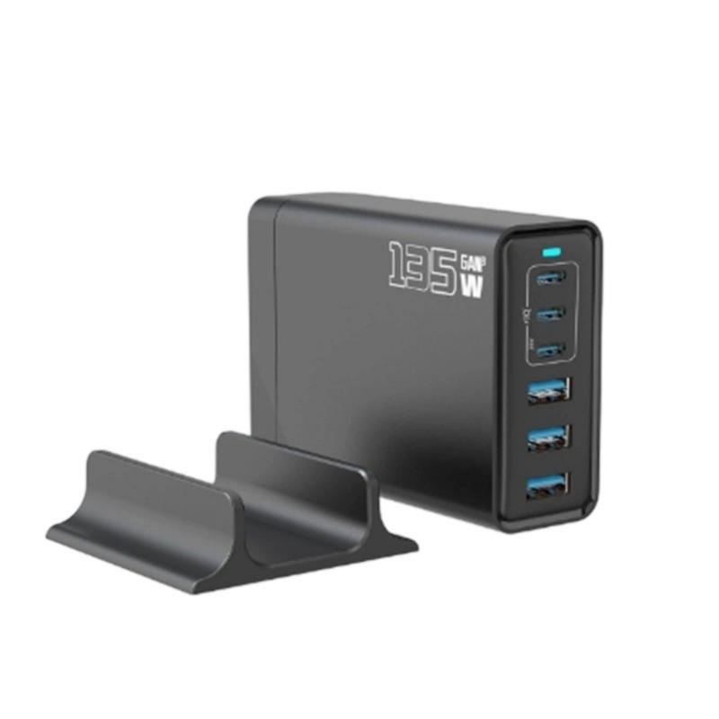 

Багатофункціональний настінний зарядний адаптер 135 Вт, порт USB Type C, інтелектуальна настільна зарядна станція, пластикова текстура чорний
