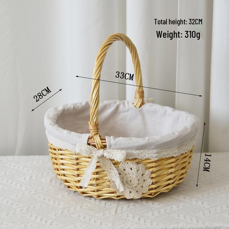 Handheld Rattan Flower & Egg Basket with Ribbon Lining for Weddings