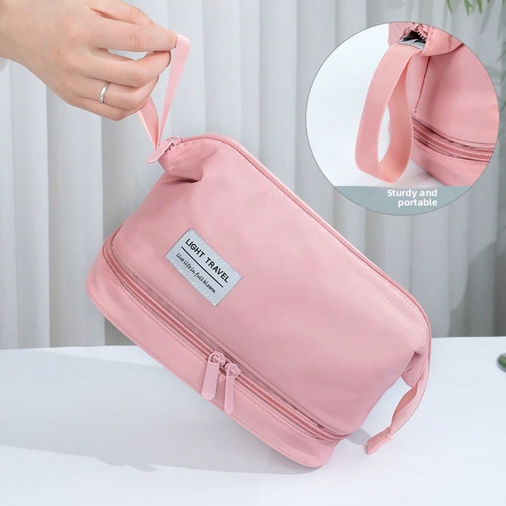 Large Capacity Double Layer Cosmetic Bag Travel Portable Wet and Dry Separation Storage Bag Swimming Toilet Bag