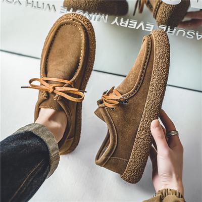 Man Shoes Fashion Outdoor Casual Shoes Retro Suede Leather Loafers Soft Sole Comfort Driving Shoes for Men Lace Up Walking Flats