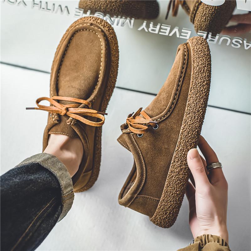 Man Shoes Fashion Outdoor Casual Shoes Retro Suede Leather Loafers Soft Sole Comfort Driving Shoes for Men Lace Up Walking Flats