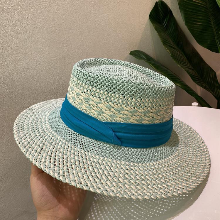 Summer Straw Hat Women's Retro French Sun Hat Travel Sun Protection Beach Hat Ins British Internet Celebrity Flat Top Hat Men