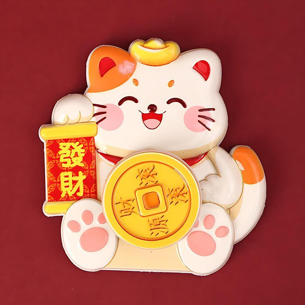 New Year Refrigerator Magnetic Sticker Rotatable Cartoon 3D God of Wealth Refrigerator Magnets Festive Lucky Cat Decoration