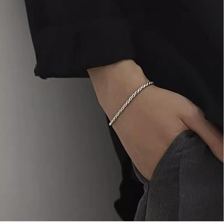 Trendy 4mm Silver-Plated Rope Twist Bracelet for Women – European & American Style