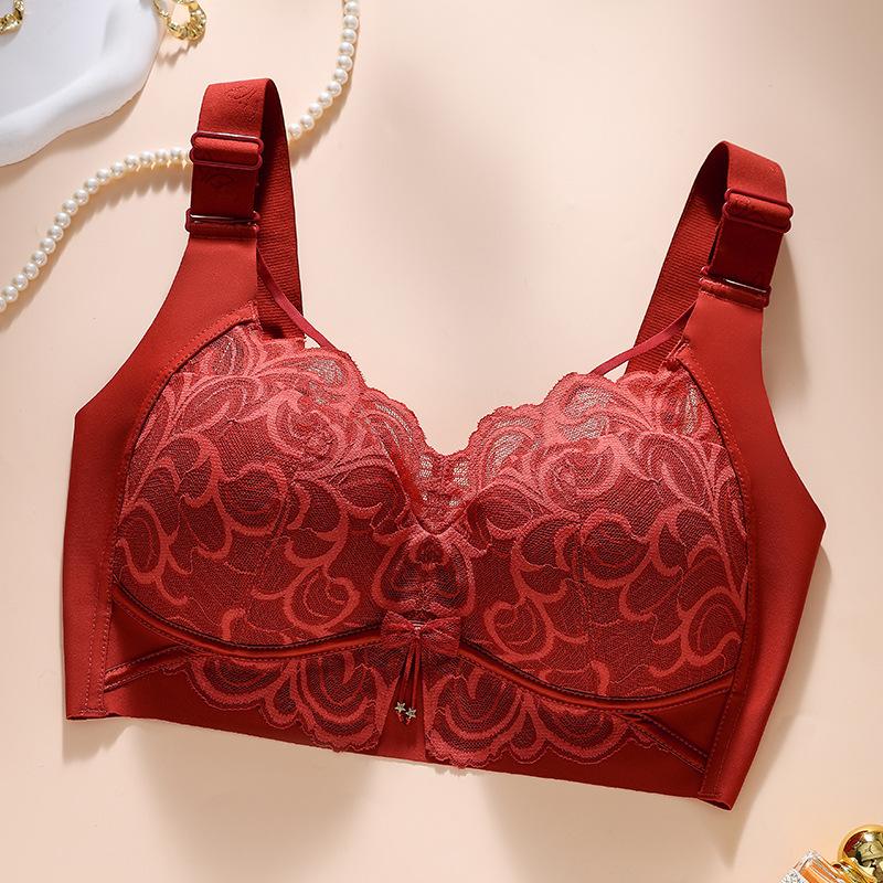 Large Size Bra Women's Lace Thin Full Cup Bra No Steel Ring Gathered and Gathered Accessory Push Up Bra