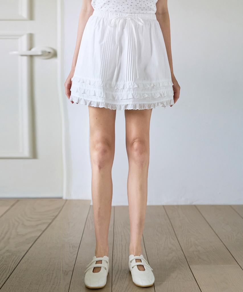 Slow Lolly Tiered Frill Pintuck Mini Skirt - Ivory