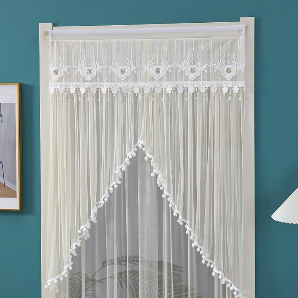 Breathable Lace Sheer Door Curtain Embroidered Door Drape Anti-mosquito Door Curtain  Summer