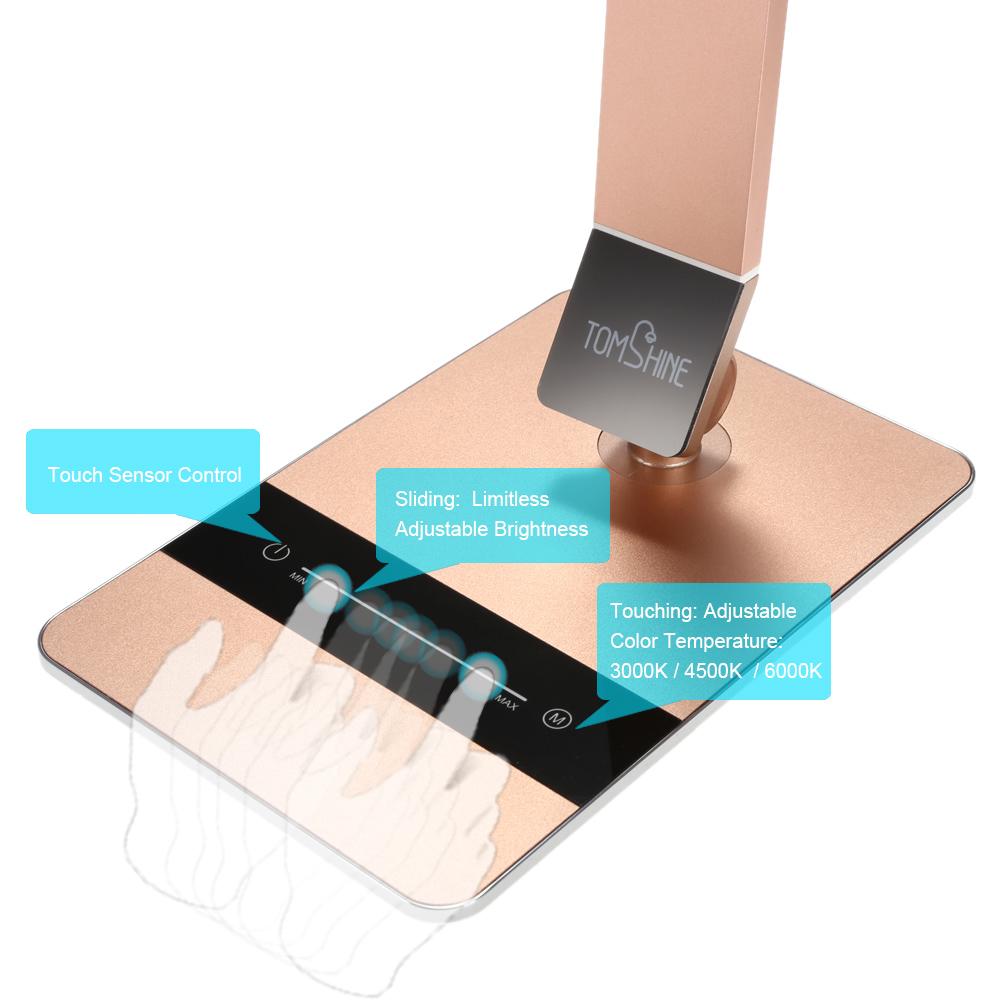 Tomshine Foldable Dimmable Touch Sensitive Control LED Desk Lamp 8.5W 500LM 3 Color Temperature 3000K 4500K 6000K Stepless   Brightness Eye-C