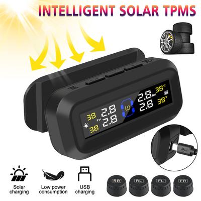 Reifendruckkontrollsystem Reifentemperaturüberwachung Auto Sicherheitsalarm Solar USB betrieben Auto TPMS Digitales LCD-Display