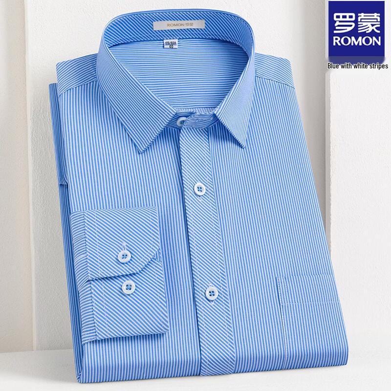 ROMON Men s Long-Sleeve Wrinkle-Free Business Casual Shirt 44