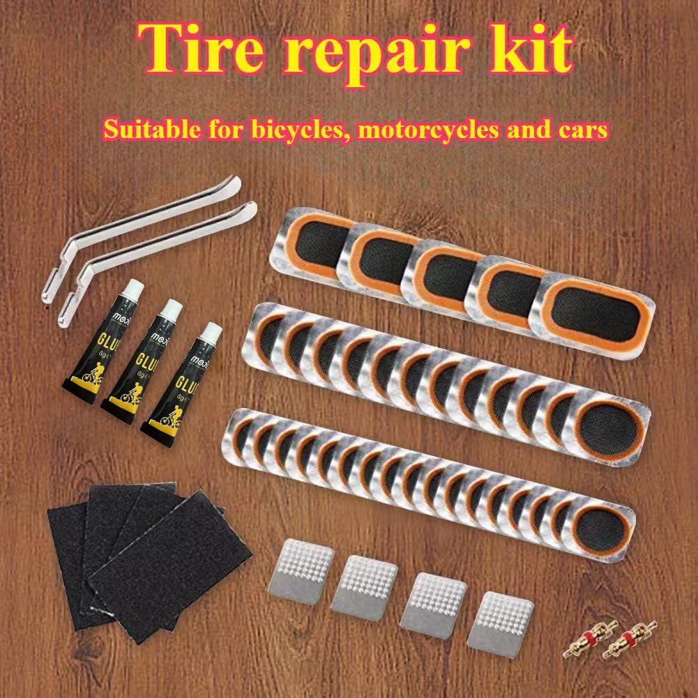 

Portable Bicycle Flat Tire Repair Kit - Quick - Dry Rubber Patches, Glue Set for MTB and Road Bike Inner Tubes