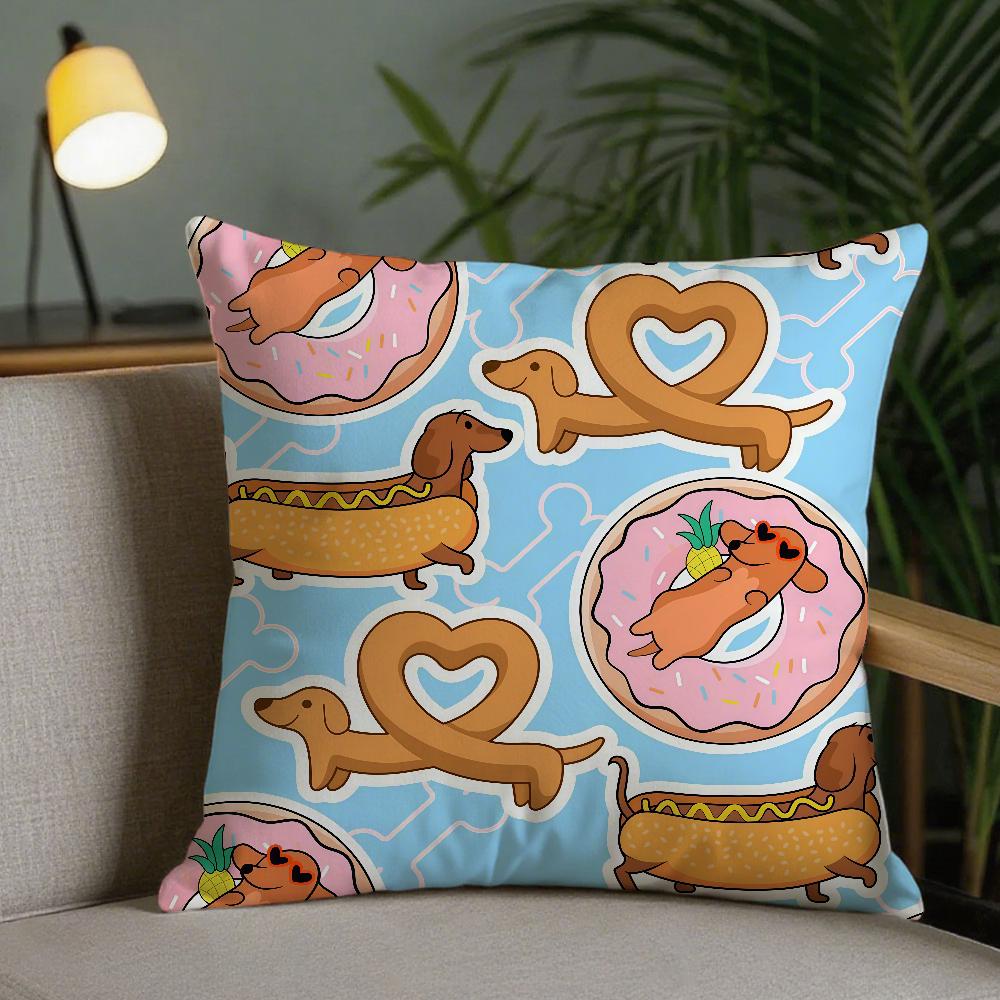 Sausage Dog Dachshund Cute Pillow Case Square DoubleSided Printing Sofa Cushion Cover Pillowcase Bedroom Bedside