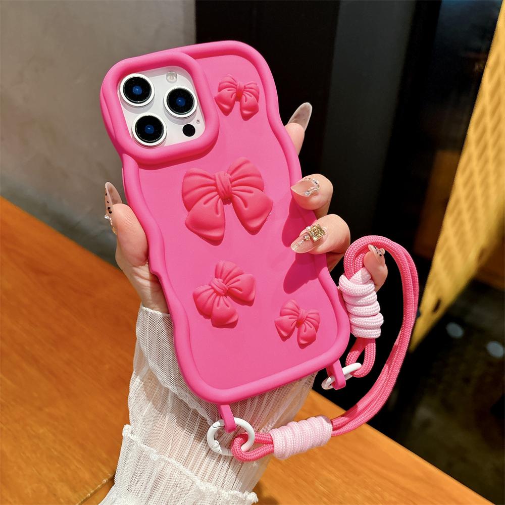 

Милый 3D бантик Жидкий силикон Волна Чехол для телефона Для iPhone 16 15 14 13 Pro Max Plus Ударопрочный Мягкая задняя крышка С ремешком на запястье iPhone 15 Pro Max розы красного