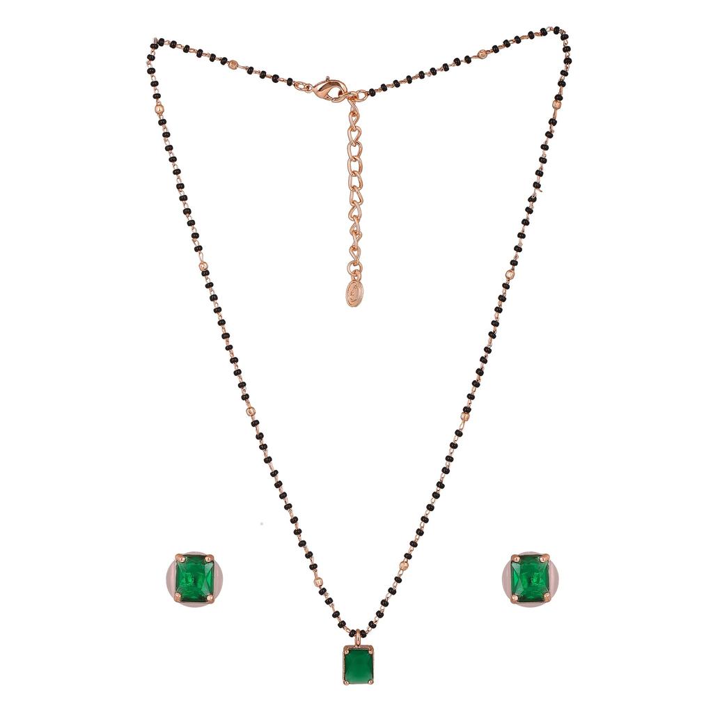 Set collana di design Mangalsutra Estele in oro rosa con zirconi e smeraldo per donna