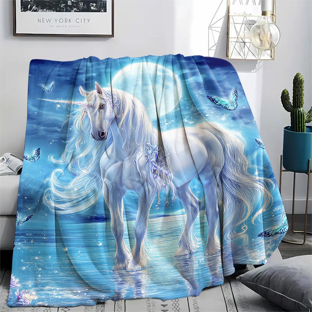 Unicorn Print Flannel Blanket, High Quality Comfortable for All Seasons, Home Decor, Warmth and Comfort, Perfect for Christmas Gifts