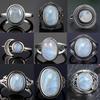 Round Oval Big Natural Moonstones Rings Women's S Silver Rings Gifts Vintage Fine