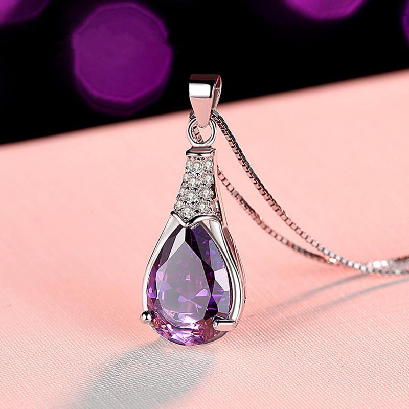 Buyee 925 Silver Female Stone Pendant Chain Natural Amethyst Necklace for Women Fashion Party Fine Jewelry Chain Gift