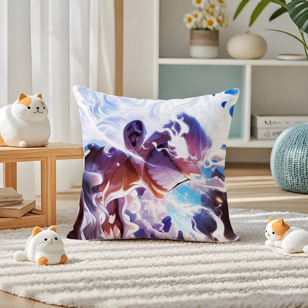 One Piece Straw Hat Pirates Anime Plush Pillow Cover Soft Short Plush Cushion Cover For Sofa Bedroom Home Decor Gift Decoration