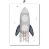 Boho Space Rocket Bear Panda Mouse Nursery Posters Cartoon Wall Art Print Canvas Painting Baby Kids Room Home Decoration Picture