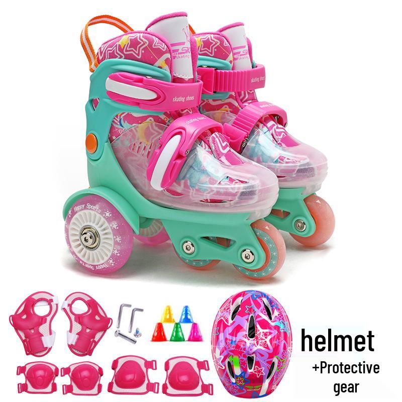 Custom Kids' Beginner Inline Roller Skates with Flashing Double Row Wheels