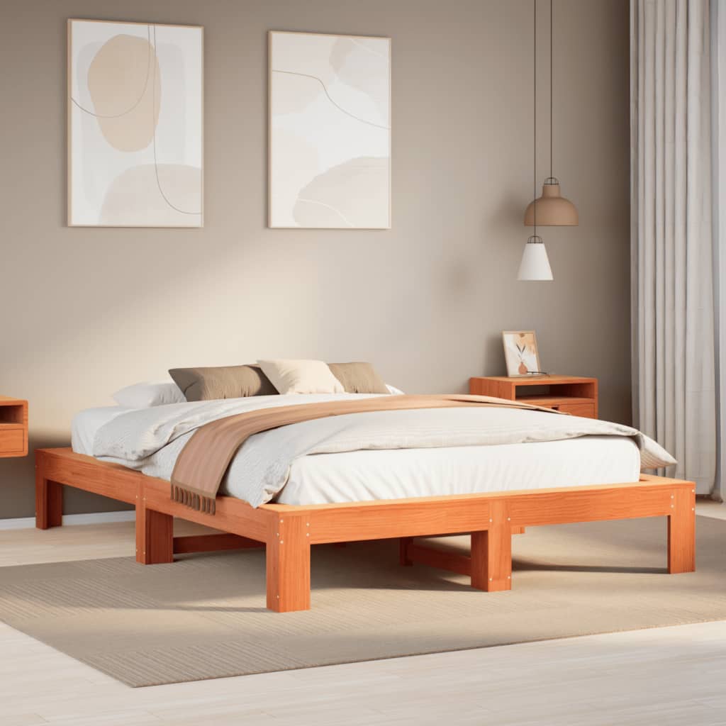 Vidaxl Bed Without Mattress, Waxed Brown, 140X200 Cm, Pine Wood