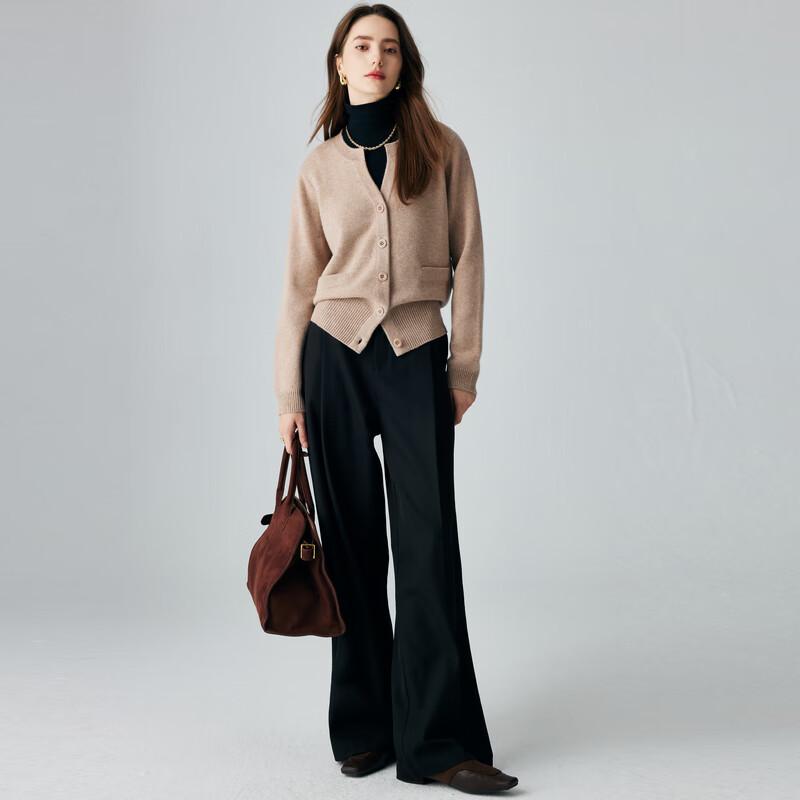 PALUOPO Women's Pure Cashmere Henry Collar Cardigan