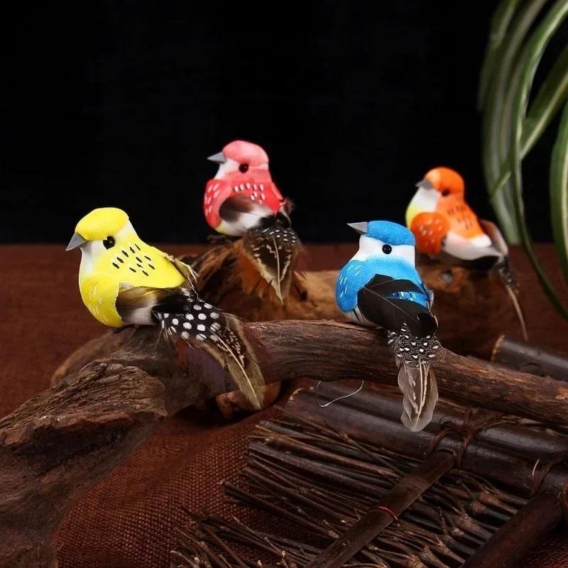 12pcs/box Handmade Simulation Pearl Hair Bird Creative Feather Bird With Claw Iron Wire Garden Decoration