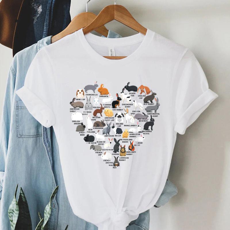 Love Bunnies Funny Rabbit Heart Tshirt Female Summer Round Neck Rabbit Print Tshirt Bunny Casual Daily Basic Short Tops Women S