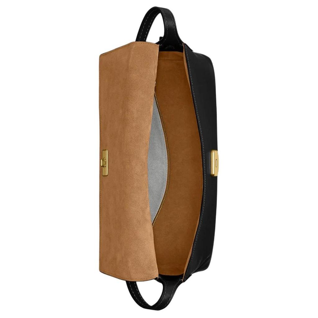 Coach Chelsea 36 Charme Logo Fermeture à Poussoir Avec Poche Zippée Sac à Bandoulière en Cuir Grain Naturel Grand Sac à Bandoulière Femme Noir CDS62-B4BK