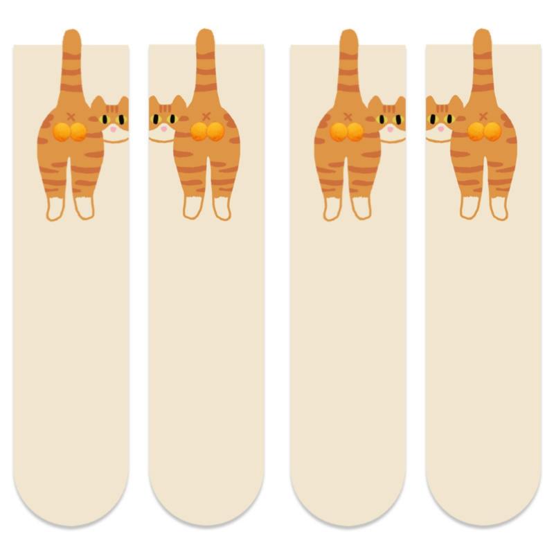 1/2Pair Cartoon Cute Cat Balls Cotton Socks Kawaii Lolita Knitting Socks Women Girls Middle Tube Sock Cat Butt Print Couple Sock