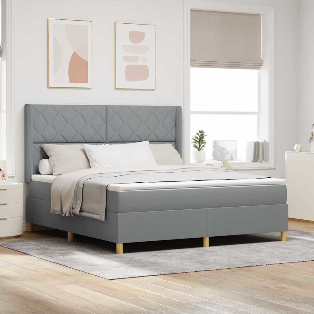 Box Spring Bed with LED Light Strips Light Gray 180 X 200 Cm Fabric
