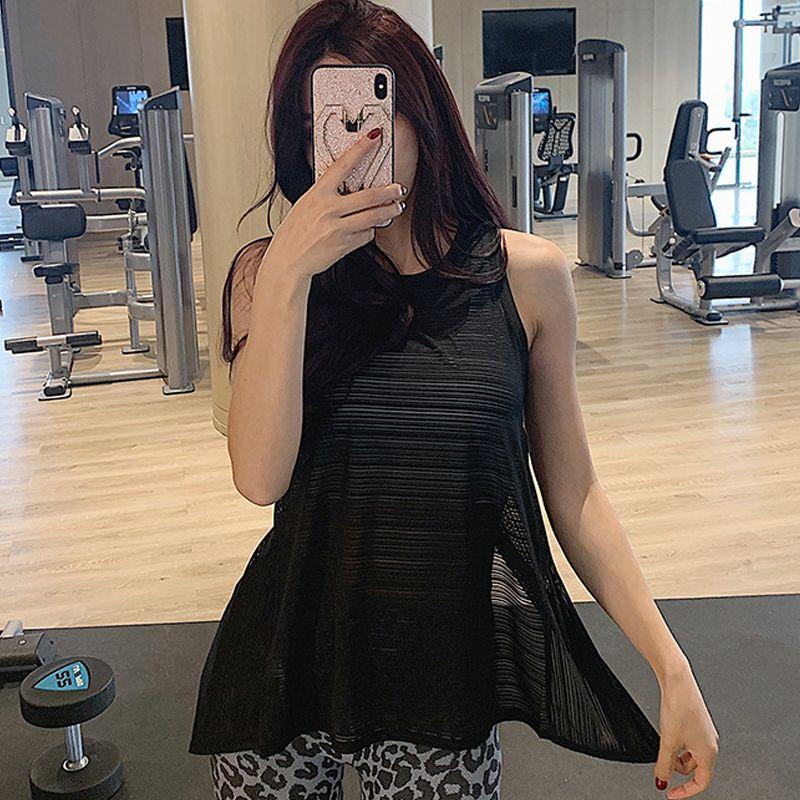 

Dovetail Knotted Back Split Yoga Mesh Outerwear Women s Quick-Drying Moisture Wicking Fitness Running Exercise Vest Thin Black S