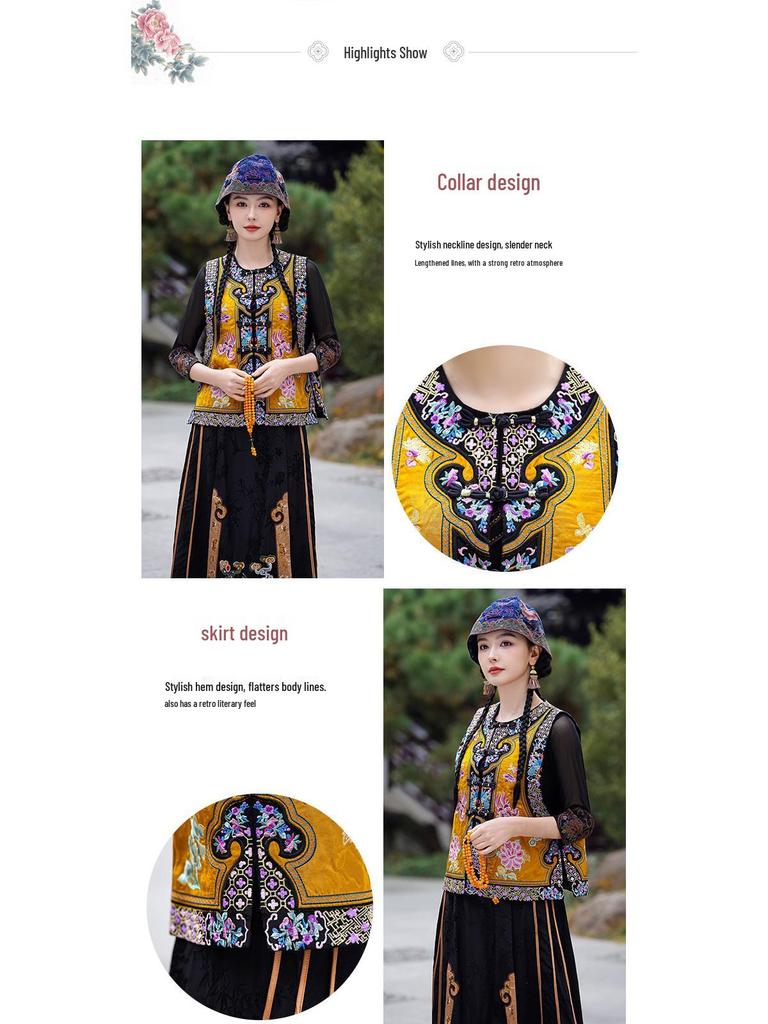 Ethnic Silk Embroidered Short Vest - New Chinese Style Cardigan