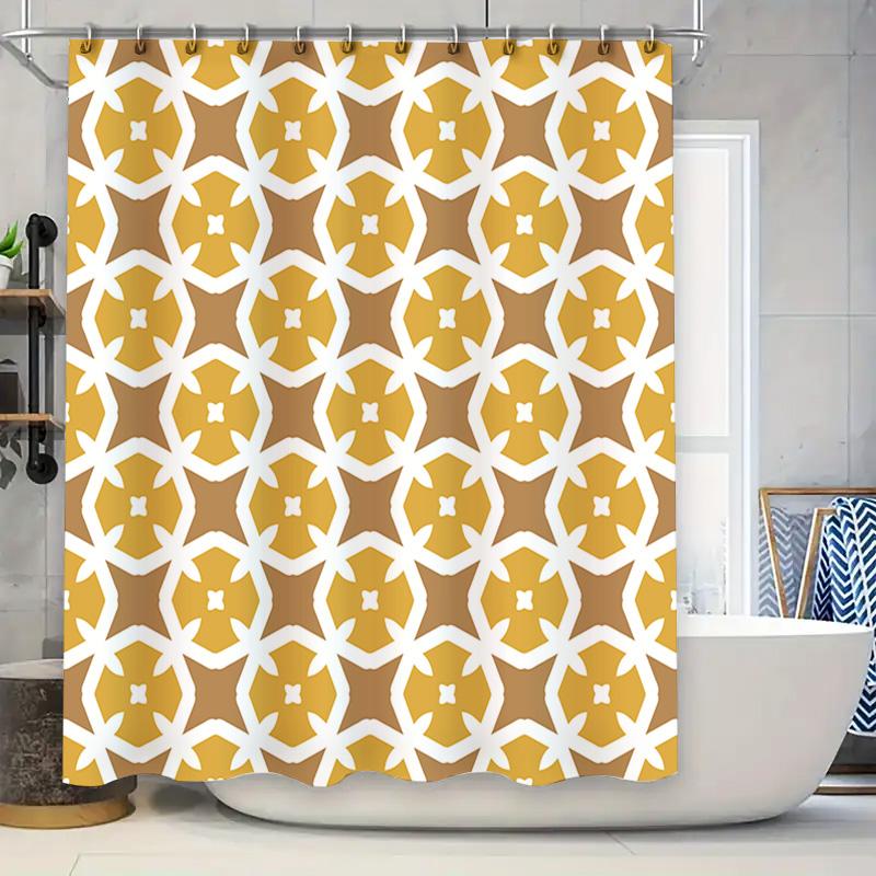 Modern Bathroom Shower Curtain Set With White Gold Floral Pattern For Home Decoration (White Gold Color) 84X72 Inches1Pc W60H190(CM)-1 Pcs