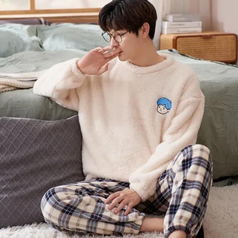 Pyjamas für Herren Lässige Flanell-Pyjama-Sets Hausanzug Winter Warm Pyjamas Männliche Nachtwäsche