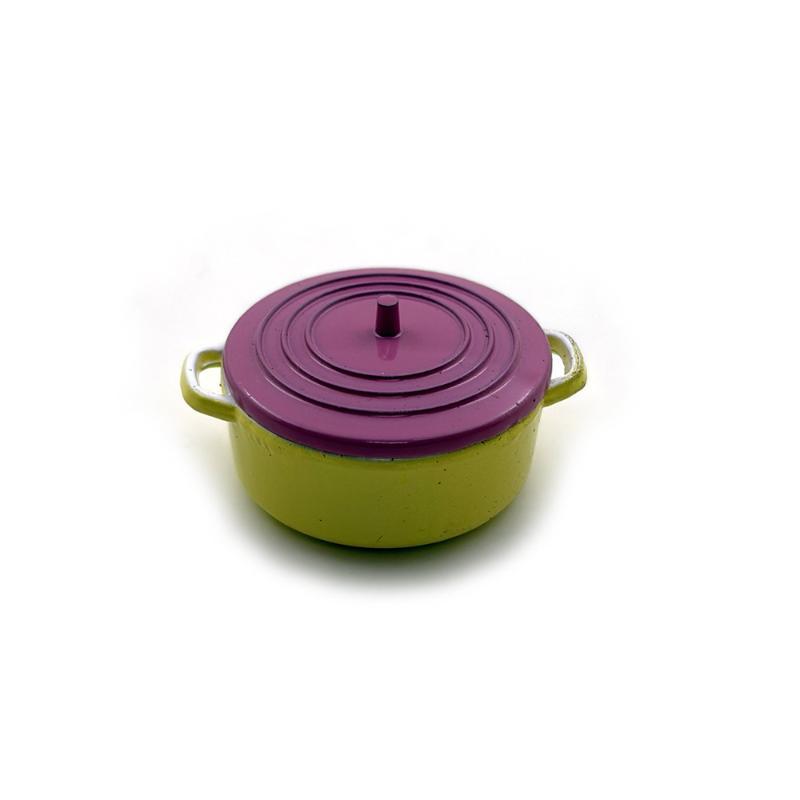 1Set 1:12 Dollhouse Mini Stockpot Hot Pot Miniature Colorful Soup Pot Kitchen Ware Simulation Metal Cookware Model Diy Accessory