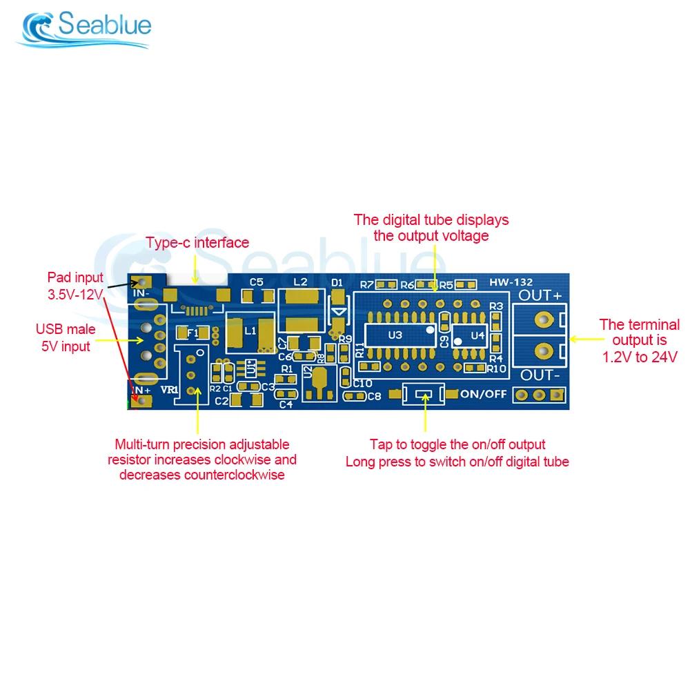 Type-c USB 5V DC-DC Buck Boost Converter Power Supply Module Adjustable Voltage Regulators 3.5-12V To 1.2-24V