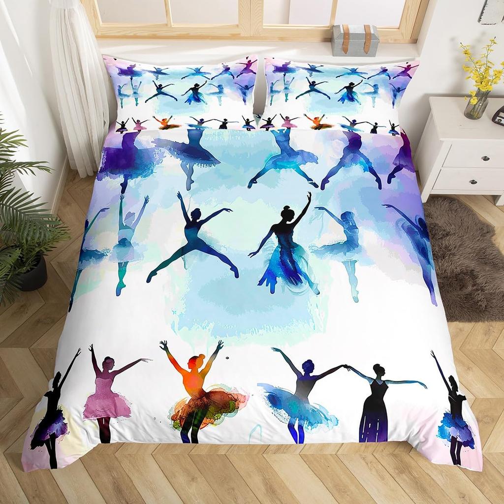 Art Duvet Cover Set Female Ballet Dancers Performing Arts Black Silhouettes Illustration Design Bedding Set with 2 Pillowcases