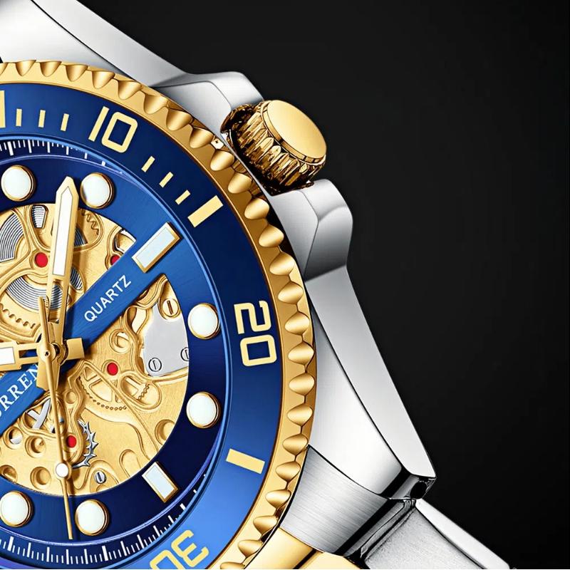 CURREN Men's Waterproof Luminous Decorative Carved Dial Quartz Watch Business and Leisure Stainless Steel Wristwatch
