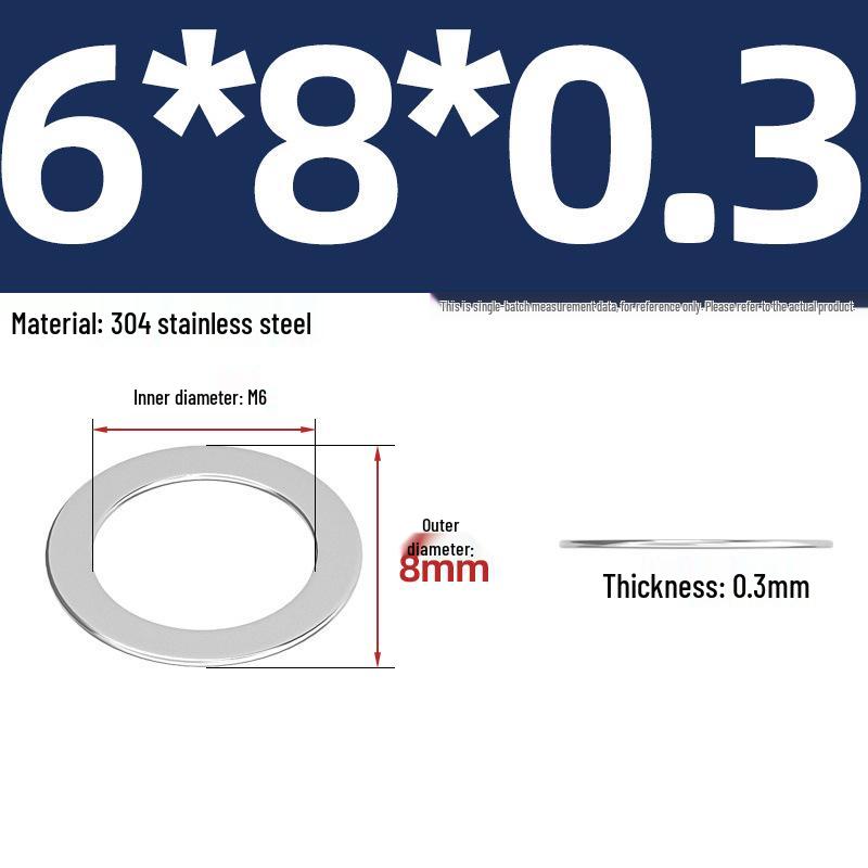 304 Stainless Steel Ultra-Thin Flat Washers - Available in Thickness: 0.1mm, 0.2mm, 0.3mm, 0.5mm