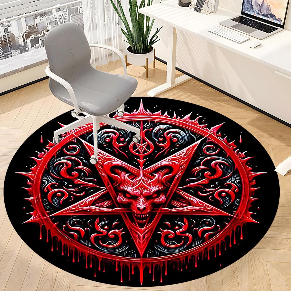 1pc Baphomet Symbol Carpet for Office Non-Slip, Round Carpet, Soft & Comfortable, Carpet for Office, Lightweight Round Floor Mat Yy251226067