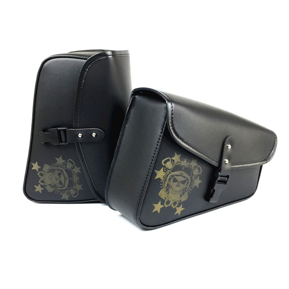 Black Skull Motorcycle Saddlebags Side Tool Bag PU Leather Luggage Saddle Bag Pouch Universal